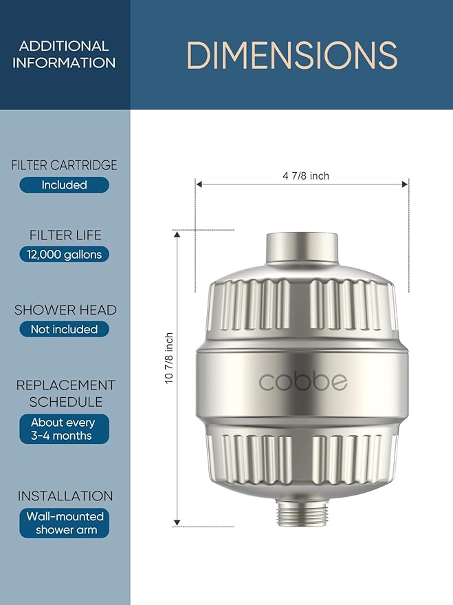 Cobbe High Output Shower Filter for Hard Water - 2 Replaceable Cartridges - Removing Chlorine and Harmful Substance, Dramatically Improves The Condition of Your Skin, Hair and Nails - Brushed Nickel