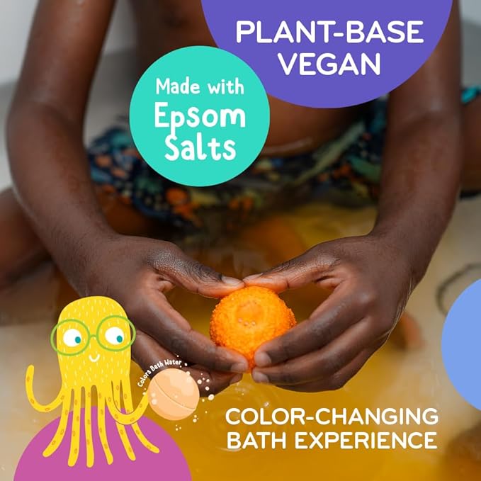 Mobi Little Whale Bath Bombs for Kids 7-Pack, Bath Bombs with Toys Inside, Tropical Fruity Scents, Skin-Friendly & Non-GMO, Fun Color Fizzies for Toddlers