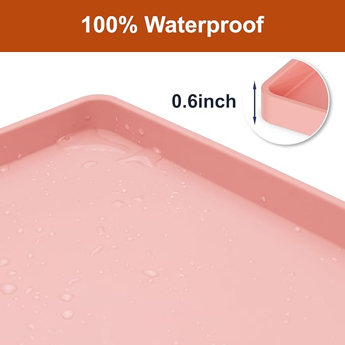 34" x 22" Heavy Duty Waterproof Silicone Mat with Raised Edge, Under Sink Mat for Kitchen & Bathroom, Kitchen Cabinet Liner, Multi-Purpose for Storage & Protection, Pink