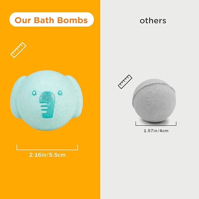 SHUCHING 14 Pcs Colorful Animal Bath Bombs for Kids, Organic Bubble Bath Fizzy Balls for Toddlers, Birthday Christmas Gifts Set for Boys Girls