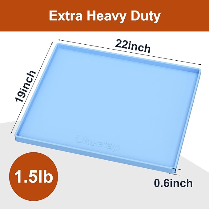 22" x 19" Heavy Duty Waterproof Silicone Mat with Raised Edge, Under Sink Mat for Kitchen & Bathroom, Kitchen Cabinet Liner, Multi-Purpose for Storage & Protection, Blue