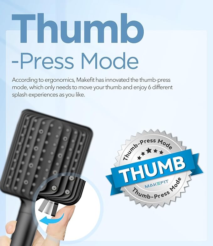 MakeFit Filtered Shower Head Black - 6 Modes High Pressure Handheld Shower Head with Filter Mineral Beads, Detachable Handheld Showerhead Set with Stainless Steel Hose and Shower Arm Bracket