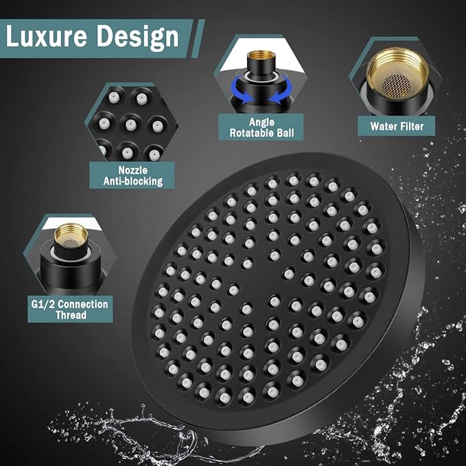 Taiker Filtered Shower Head, High Pressure Rainfall Shower Head/Handheld Shower Filter Combo, Luxury Modern Chrome Plated with 60'' Hose Anti-leak with Holder (Black)