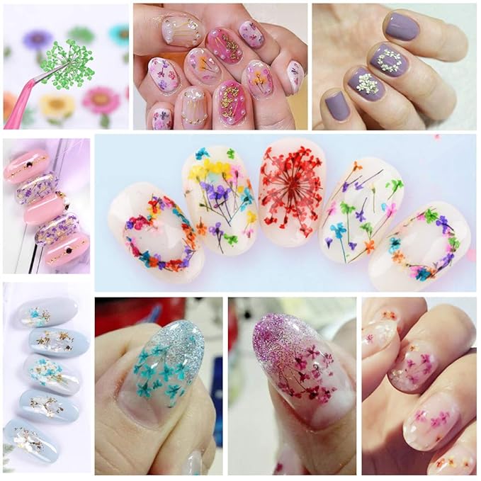 108 Pcs Nail Dried Flowers 48 Colors 3D Nail Art Real Flowers Nature Dry Petals Leaves Decor for Nail Art Design Manicure Decoration