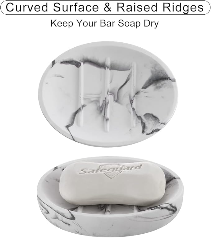 2 Pack Resin Soap Dish, Marble Look Soap Holder Shower Soap Dishes for Bar Soap, Bar Soap Holder Soap Tray Soap Saver for Shower Bathroom Kitchen Sink