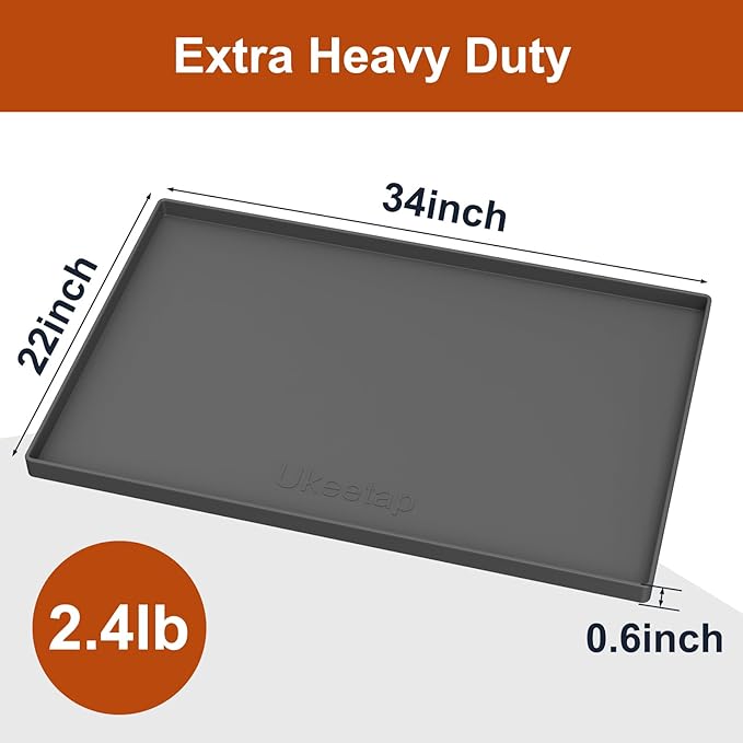 34" x 22" Heavy Duty Waterproof Silicone Mat with Raised Edge, Under Sink Mat for Kitchen & Bathroom, Kitchen Cabinet Liner, Multi-Purpose for Storage & Protection, Black
