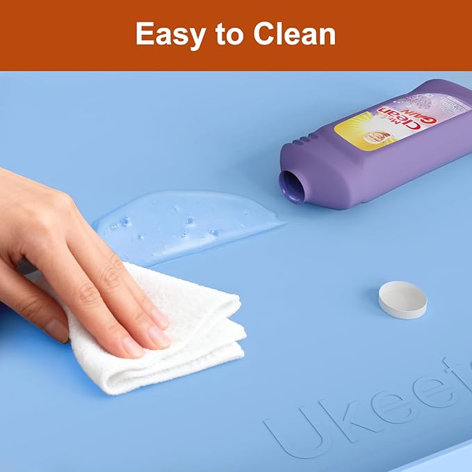 22" x 19" Heavy Duty Waterproof Silicone Mat with Raised Edge, Under Sink Mat for Kitchen & Bathroom, Kitchen Cabinet Liner, Multi-Purpose for Storage & Protection, Blue