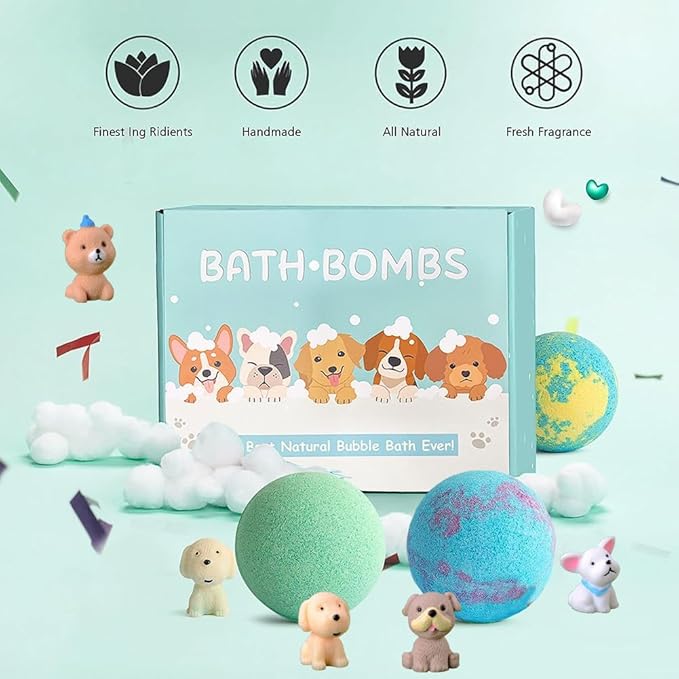 Bath Bombs for Kids with Surprise Inside for Girls Boys Toddlers, 20 Pack Organic Kids Bath Bombs with Puppy Dolls Inside, Kids Safe Handmade Bubble Bath Fizzies, Ideal Birthday Christmas Gift Set