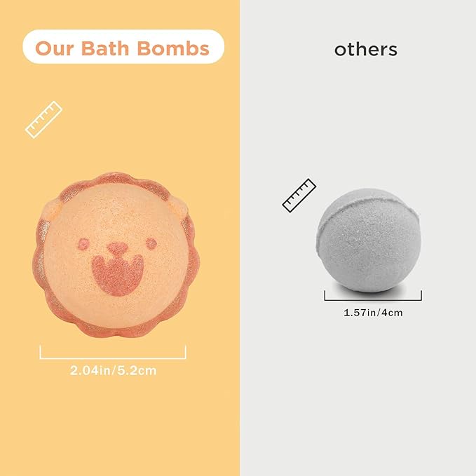 SHUCHING 14 Pcs Brown Organic Lion Bath Bombs for Kids, Natural Bubble Bath Fizzy Balls for Toddlers, Birthday Christmas Gifts Set for Boys Girls