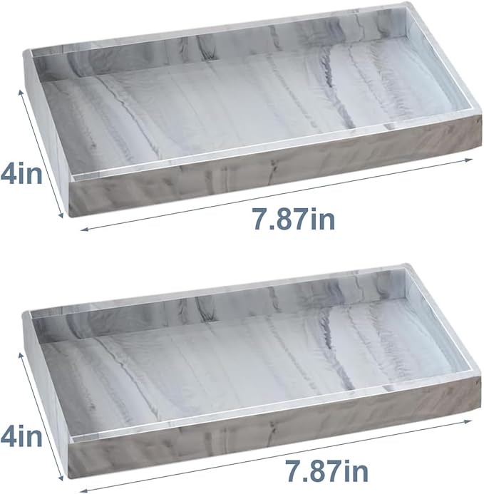 2PCS 7.87” L x 3.93” W Silicone Soap Dispenser Trays, Bathroom Sink Vanity Tray for Dresser Tops, Toilet, Tray for Scrubber, Lotion Bottles, Perfume, Jewelry, Candle, Key Trinket Ring-White Marble