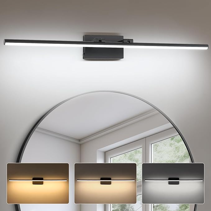 40 Inch LED Bathroom Vanity Light (3000K/4000K/6000K, Dimmable), Black Modern Bathroom Light Fixture Over Mirror, Vanity Light Bar with Angle Adjustable