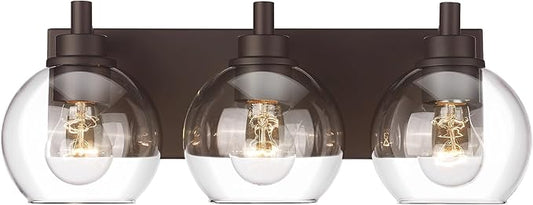 Bathroom Light Fixtures Over Mirror, 3-Light Oil Rubbed Bronze Vanity Light with Clear Glass Globe Shade, Modern Sconces Wall Lighting, Bathroom Wall Lights for Bedroom Hallway, VL195-ORB-3