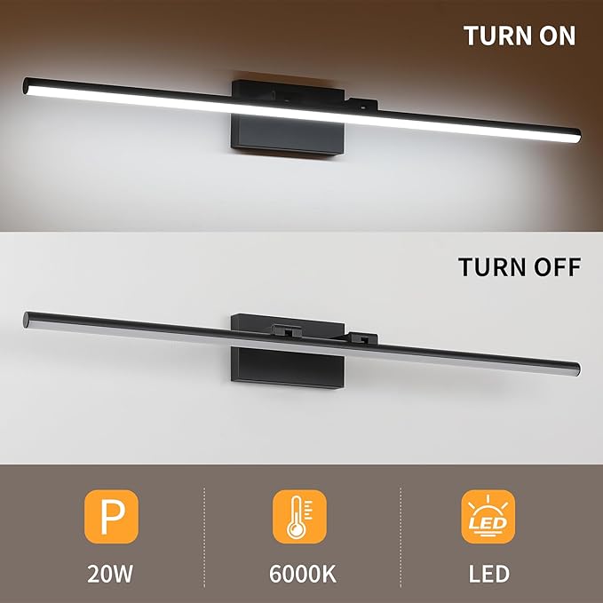 40 Inch LED Bathroom Vanity Light (Cool White 6000K), Black Modern Bathroom Light Fixture Over Mirror, Vanity Light Bar with Angle Adjustable