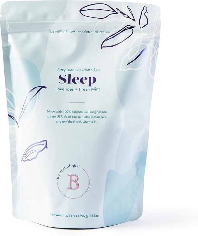 The Bathologist Sleep Fizzy, Lavender & Fresh Mint Bath Soak, Made with Magnesium Sulfate, Dead Sea Salt & Aloe Botanicals, for Restful Sleep and Stress Relief, Approximately 5 Baths, 32 oz