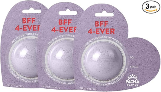 PACHA SOAP Co. Bath Bomb Cards, BFF 4-Ever, 3-Pack - Scents of French Lavender, Hearts, Nourishing, Moisturizing, Naturally Derived & Handcrafted in The USA