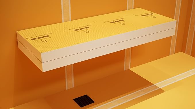 Floating Shower Bench Kit with Orange Waterproof Foam Board and Original Industrial Free Hanging Bracket® (12x46)-Great for New Constructions or Bathroom Renovations, Ready to Tile Shower Bench