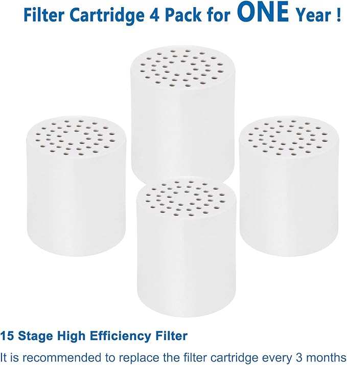 NearMoon 15 - Stage Replacement Cartridge Universal High Output Shower Filter with VC, Reduce Hard Water, Heavy Metal Impurity, Improve Skin & Hair, Fit Any Similar Filter (4 pack)