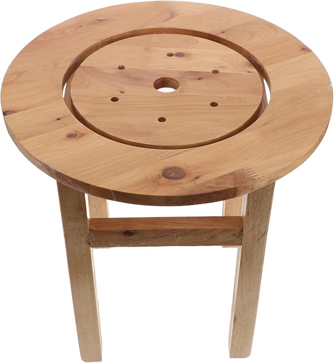 KICHOUSE Wood Bathroom Stool - Anti-Skid Hollow Sauna Bucket Stool - Wooden Four-Legged Steam Seat - Shower Hollow Chair for 20 Inch Height Tub