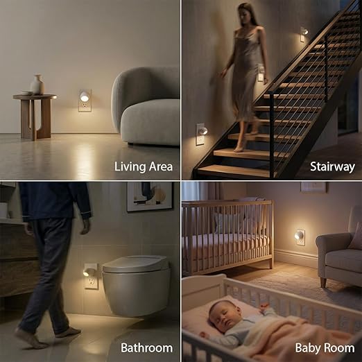 Mini LED Night Light Plug-in Smart Sensor Directional Lamp with 360° Adjustable Head Auto On Off Dusk to Dawn Lighting Energy Saving Bedside Wall Light (Warm White, 4 Pack)