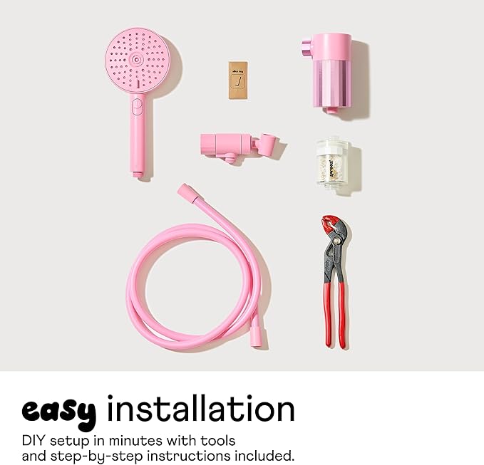 Sproos! - Handheld Showerhead with Filter Set, High Performance Filtration System for Healthier Hair and Skin, Extra Long 70 Inch Hose, 3 Customized Spray Functions, Pink