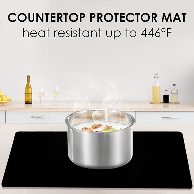 2 Pack Extra Large Silicone Mats for Baking Crafts, Multipurpose Kids Dinner Placemat Desk Countertop Waterproof Protector Heat Insulation Kitchen Pastry Rolling Dough Pad, Black, 23.6 x15.75 Inch