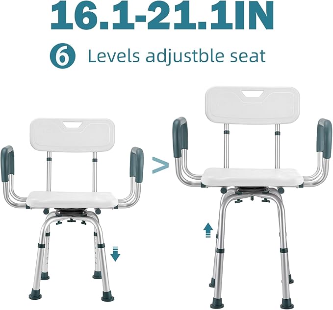 Swivel Shower Chair with Arms and Back, 400 lbs Heavy Duty Shower Seat for Inside Shower Stall and Bathtub, Height Adjustable Safety Bath Seat for Elderly, Adults, Handicap and Disabled