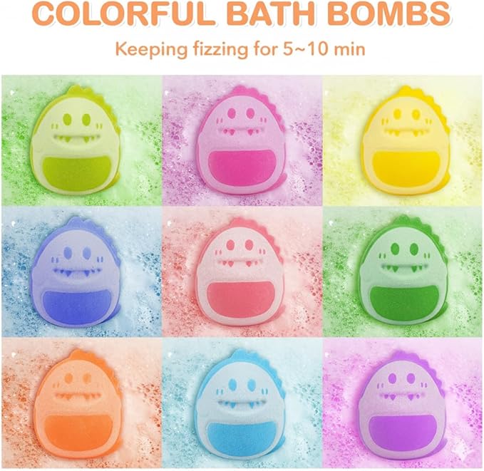 Dinosaur Bath Bomb Gift Set 9 Packs for Girls and Boys, Handmade and Nature Bath Bombs with Surprise for Kids, Perfect for Bubble Bath, Christmas Birthday Gifts for Kids Toddler Women