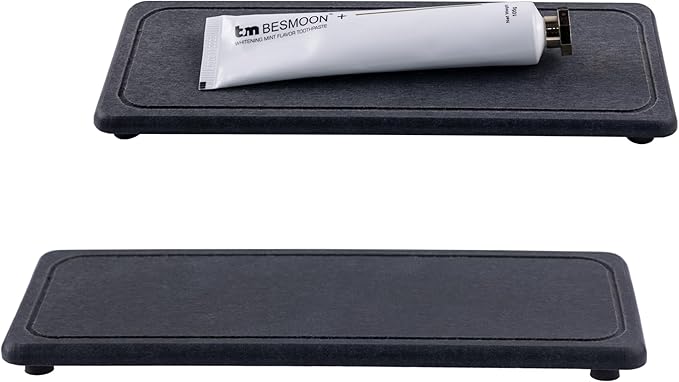 2 Pcs Water Absorbing Stone Trays, Kitchen/Bathroom Sink Soap Dish, Diatomite Tray Used for Hand Soap & Cosmetic Bottles in The Modern Home, 4" W x 10.2" L, Dark Gray