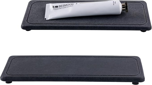 2 Pcs Water Absorbing Stone Trays, Kitchen/Bathroom Sink Soap Dish, Diatomite Tray Used for Hand Soap & Cosmetic Bottles in The Modern Home, 4" W x 10.2" L, Dark Gray