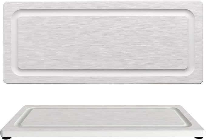 2 PCS Fast-Drying Stone Trays for Bathroom Sink & Kitchen Counter, Water Absorbing Diatomite Sink Coasters, Vanity Tray, Hand Soap Holder with Anti-Skid Pads (11" x 4.7" White)