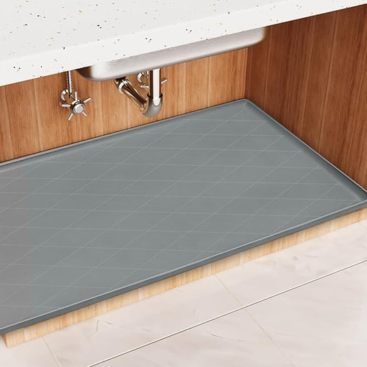 34" x 22" Inch Silicone Sink Mat, Leak-Proof Cabinet Liner with Raised Edge, Non-Slip Kitchen and Bathroom Counter Protector, Heat Resistant Waterproof Easy to Clean Drawer Shelf Liner.