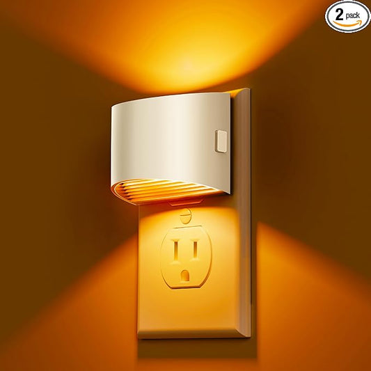 L LOHAS LED Night Light, Night Lights Plug into Wall with Dusk to Dawn Sensor, 3 Brightness Level, 2 Pack, 1600K Amber, White Housing