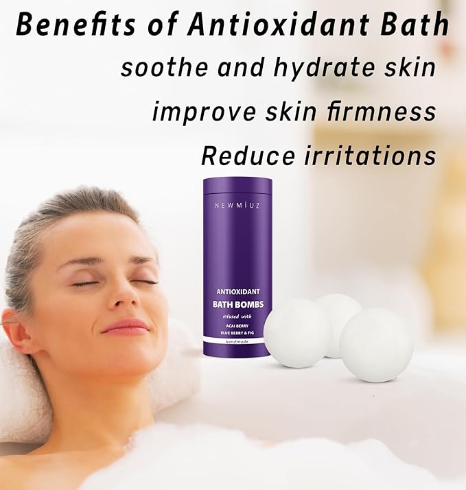 Natural Bath Bombs Skin Nourishing Detox Moisturize Antioxidant Acai Blueberry Luxury Fizzing Spa Bubble Bath Gift Set for Sensitive Skin Stress Relief Relaxation Gift Birthday Christmas
