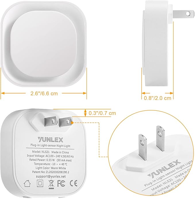 2 Pack Plug in Dimmable Night Light, Square Nightlight, Auto Dusk to Dawn Sensor, Soft Glow, Diffused Light, Golden Yellow Light for Bathroom, Hallway, Stairs, Kitchen, Bedroom, Garage