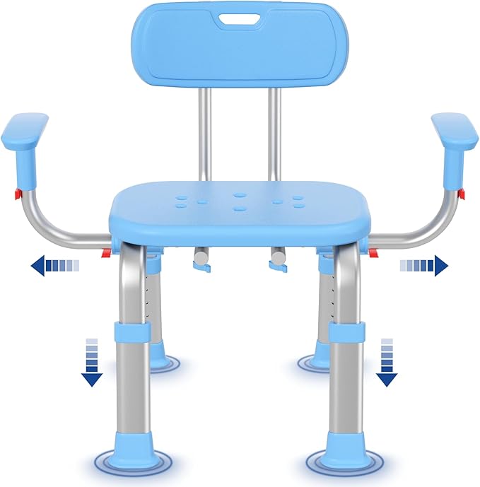 KingPavonini Shower Chair for Inside Shower with Arms and Back, Height & Width Adjustable Heavy Duty Shower Seat for Inside Tub(550 lb), Shower Chair for Elderly and Disabled