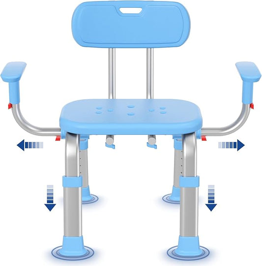 KingPavonini Shower Chair for Inside Shower with Arms and Back, Height & Width Adjustable Heavy Duty Shower Seat for Inside Tub(550 lb), Shower Chair for Elderly and Disabled