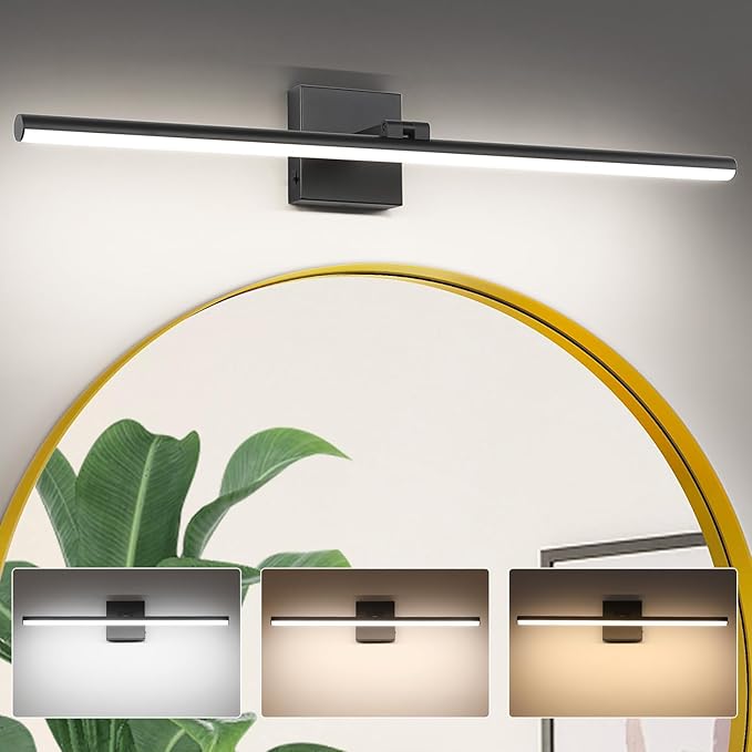32 Inch LED Bathroom Vanity Light (3000K/4000K/6000K, Dimmable), Black Modern Bathroom Light Fixture Over Mirror, Vanity Light Bar for Bathroom with Angle Adjustable