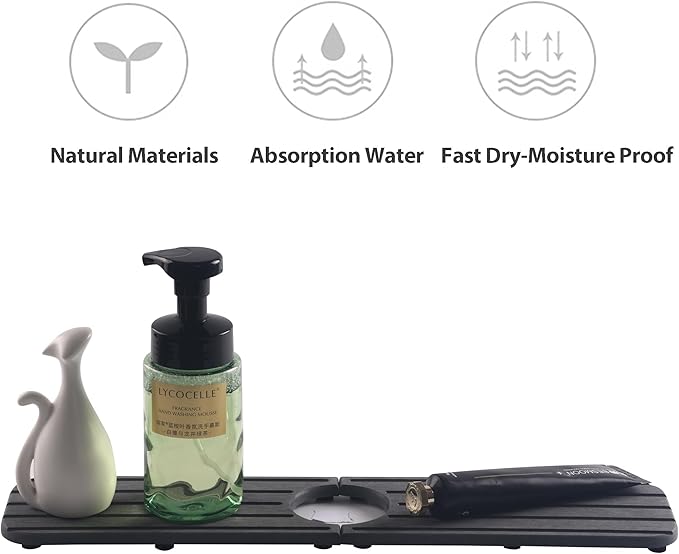 17inch x 4inch Kitchen Sink Faucet Mat, Water Absorbing Stone Faucet Splash Guard for Bathroom Counter, Quick Drying Diatomite Tray for Kitchen Sink, Dark Gray