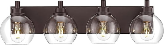 Bathroom Light Fixtures Over Mirror, 4-Light Oil Rubbed Bronze Bathroom Vanity Light with Globe Clear Glass Shade, 26 Inch Modern Sconces Wall Lighting, VL195-ORB-4