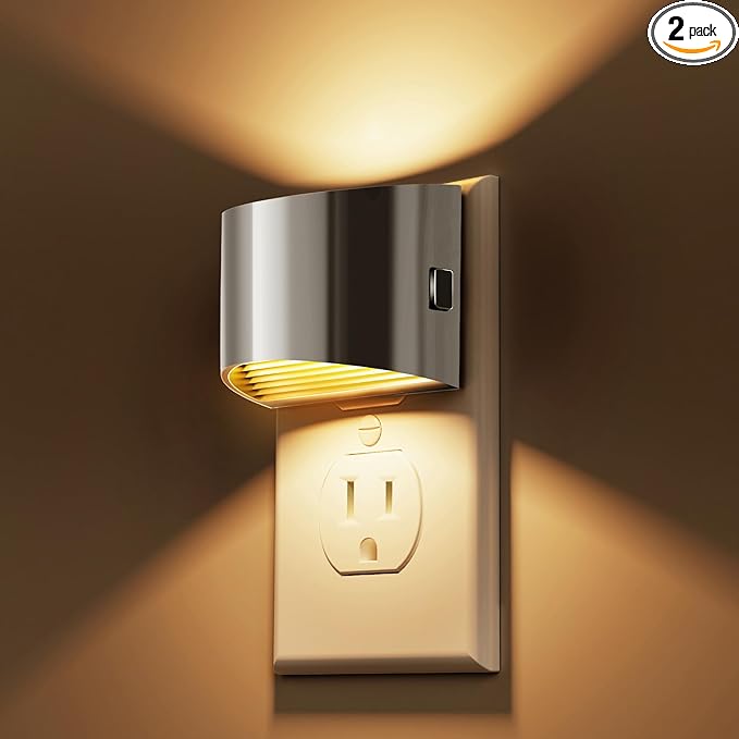 L LOHAS LED Night Lights Plug into Wall, Dimmable Night Light with 3 Level Brightness, 3000K Soft White, 2 Pack, Grey