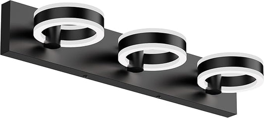 LED Bathroom Light Fixtures, 24inch Black Vanity Lights, Modern 3 Light Acrylic Wall Sconces, 350° Rotatable Wall Lighting Fixture Over Mirror