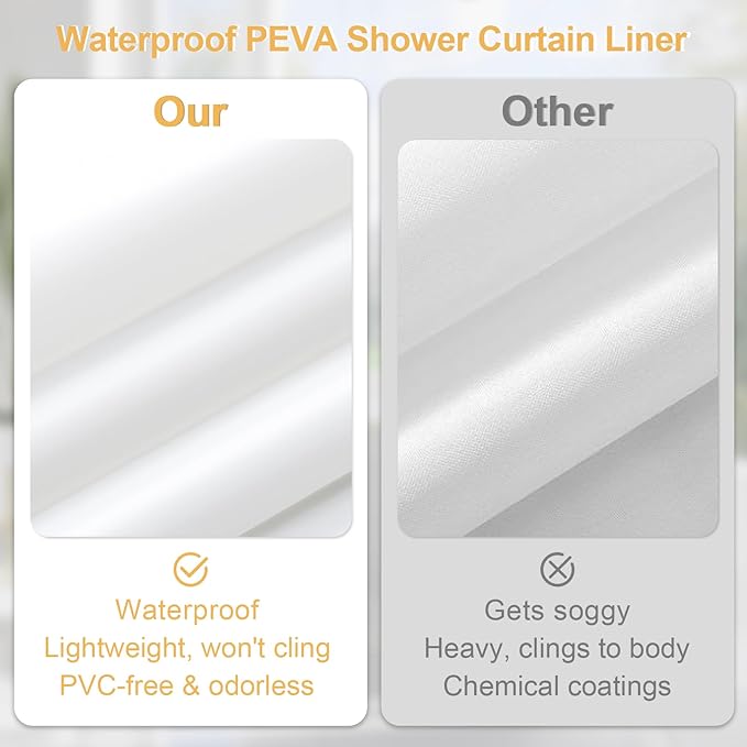 3 in 1 Stall Half Size Cream Shower Curtain Set-36 W x 72 H, Ivory Waffle Waterproof Fabric and PEVA Liner Set with Stainless Steel Hooks