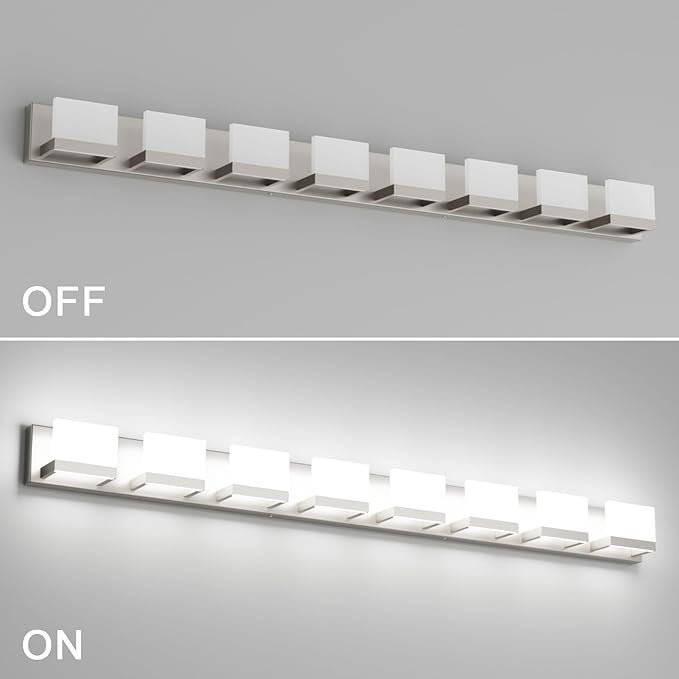 Tipace 8 Lights LED Modern Vanity Light Brushed Nickel Bathroom Lighting Fixture Up and Down Bathroom Wall Light Over Mirror(White Light 6000K)