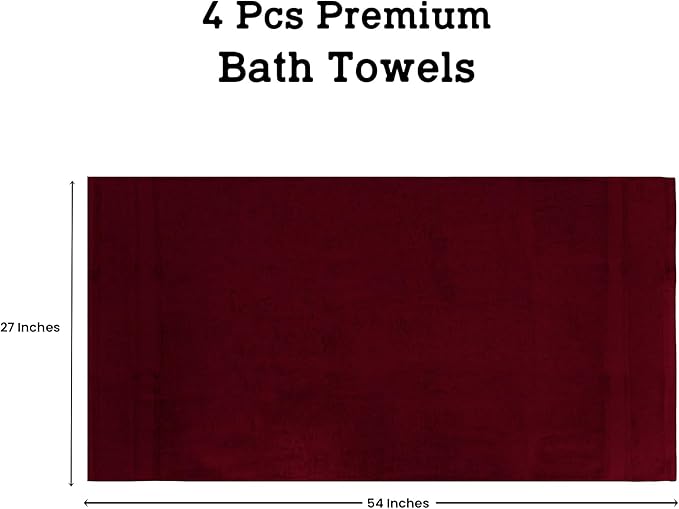 Casa Lino Burgundy Bath Towels Set of 4 (54" x 27") - Large Bathroom Towel Set - 100% Cotton Towels for Bathroom - Highly Absorbent & Quick Dry Bath Towel Multipack - New Apartment Essentials