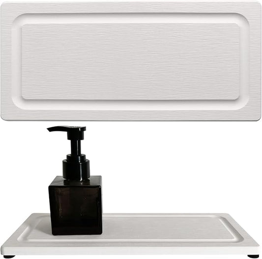 2 PCS Fast-Drying Stone Trays for Bathroom Sink & Kitchen Counter, Water Absorbing Diatomite Sink Coasters, Vanity Tray, Hand Soap Holder with Anti-Skid Pads (9.5" x 4.7" White)