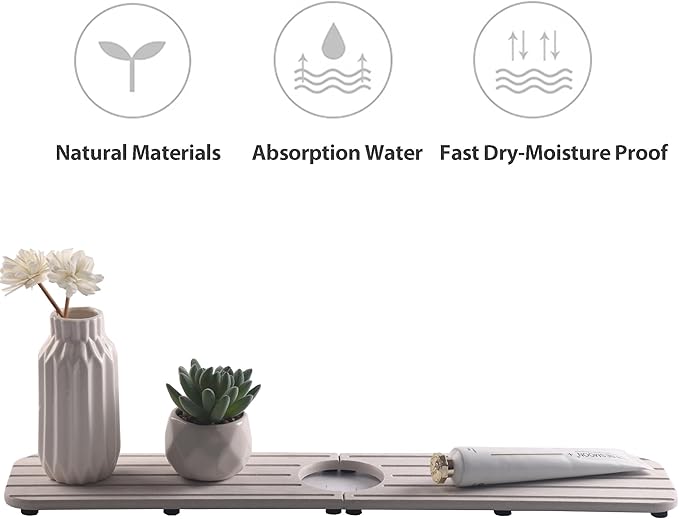 20inch x 4inch Kitchen Sink Faucet Mat, Water Absorbing Stone Faucet Splash Guard for Bathroom Counter, Quick Drying Diatomite Tray for Kitchen Sink, Light Gray