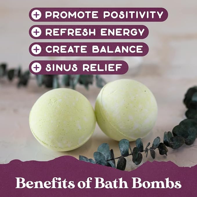 Purple Canyon Eucalyptus Bath Bombs for Women | Energizing Mint and Eucalyptus Bath Bomb with Natural Essential Oils | Gift Set of 6