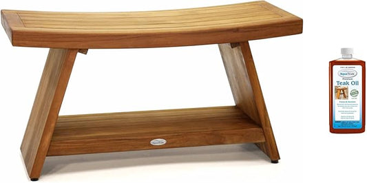 AquaTeak Patented 36" Asia Teak Shower Bench with Shelf & AquaTeak Premium Teak Oil