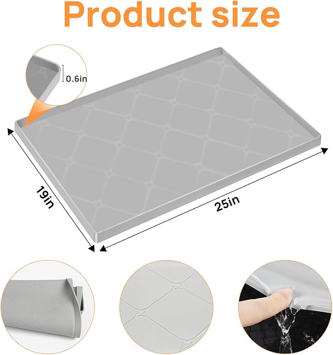 25" x 19" Silicone Under Sink Mat Thickened Kitchen Mat Shelf Liner Cabinet Protector Leakproof Under Sink Pad Waterproof Counter Protector