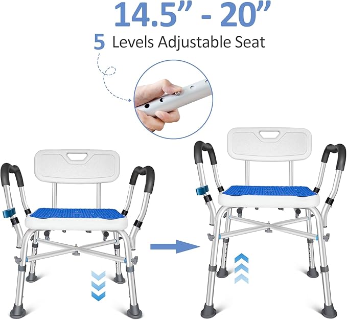 KingPavonini Shower Chair for Inside Shower, 550LBs Heavy Duty Bath Chair with Arms, Medical Shower Seat, Bath Stool Safety Shower Bench with Reinforced Crossing Bar for Elderly, Adults, Disabled